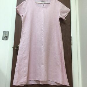 Flax Light Pink Linen Midi Dress